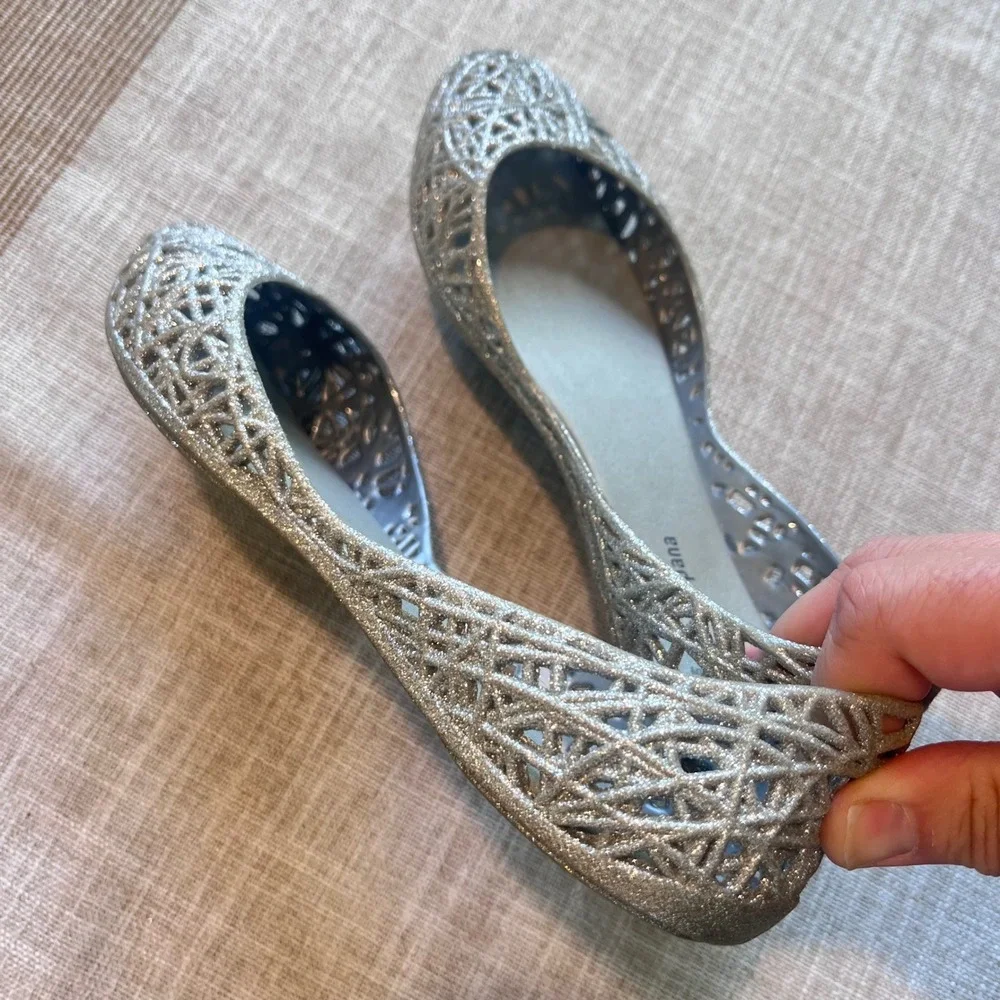 Mel by Melissa Campana Zig Zag Silver Glitter Jelly Ballet Flats Kids Size 3